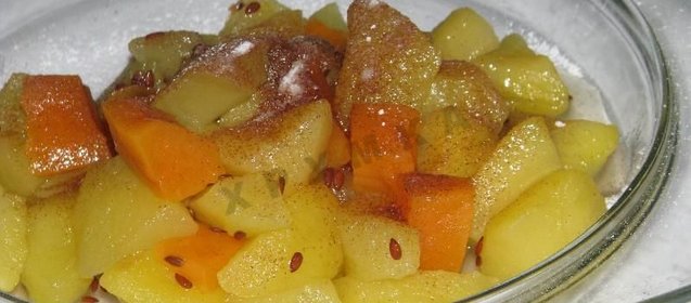 Запеченные тыква в микроволновке с яблоками