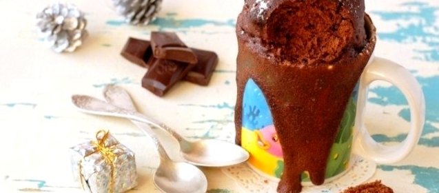 Кофейно-шоколадный кекс в кружке в микроволновке